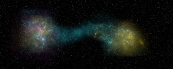 Extrem detaillierte und realistische Darstellung zweier verschmelzender Galaxien in hoher Auflösung. Schuss aus dem All — Stockfoto