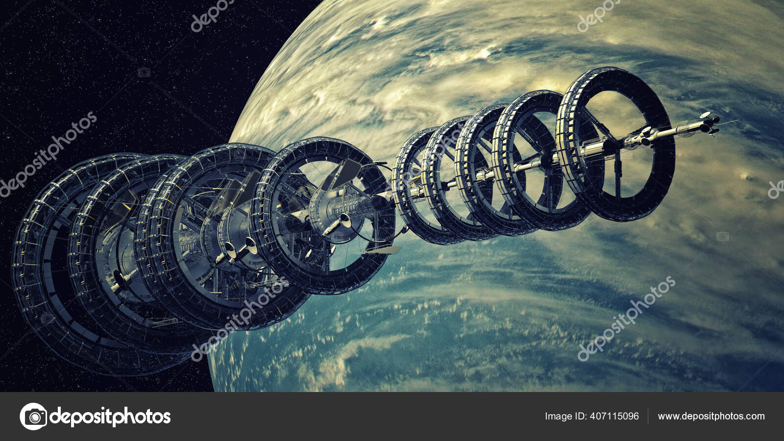 Futuristic Scifi Spaceship Travelling Deep Space Extremely Detailed  Realistic High Stock Photo by ©limbitech 407115096