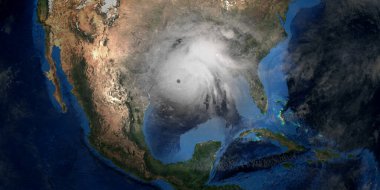 Laura Kasırgası ABD 'de karaya vurdu. Uzaydan çekilmiş. Bu üç boyutlu illüstrasyonun elementleri NASA tarafından desteklenmektedir..