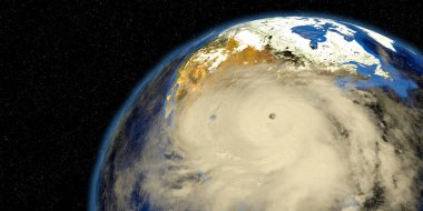 Teksas ve Florida 'da karaya vuran iki kasırga. Uzaydan gösteriliyor. Bu 3 boyutlu görüntünün elementleri NASA tarafından desteklenmektedir..