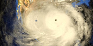 Teksas ve Florida 'da karaya vuran iki kasırga. Uzaydan gösteriliyor. Bu 3 boyutlu görüntünün elementleri NASA tarafından desteklenmektedir..