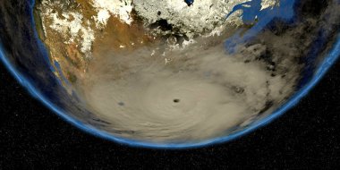 Teksas ve Florida 'da karaya vuran iki kasırga. Uzaydan gösteriliyor. Bu 3 boyutlu görüntünün elementleri NASA tarafından desteklenmektedir..