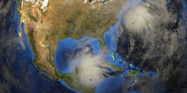 Tropik fırtına ninesi ve tropikal depresyon Omar ABD 'ye yaklaşıyor. Dünya uzaydan gösteriliyor. Bu 3D görüntüleme elementleri NASA tarafından desteklenmektedir..