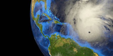 Uzaydan gelen kasırga. NASA tarafından desteklenen bu 3 boyutlu görüntünün elementleri.