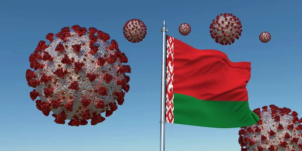 Coronavirus with Flag of Belarus. Realistic 3d rendering