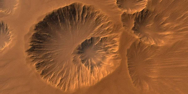 Yukarıdan görünen kraterlerle Mars. Son derece detaylı ve gerçekçi yüksek çözünürlüklü 3D resim