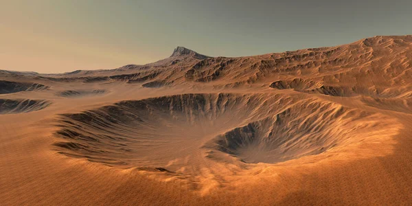 Kraterli Mars manzarası. Extremeley detaylı ve gerçekçi yüksek çözünürlüklü 3D resimleme