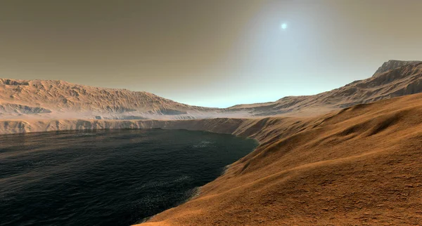 크레이터 행성처럼 화성에도 있습니다 자세하고 현실적 렌더링 — 스톡 사진