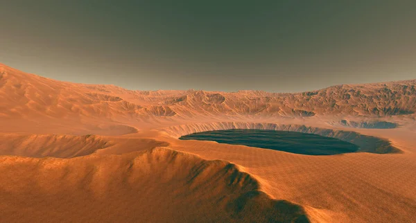 Víz Marson Mint Bolygó Kráter Belsejében Rendkívül Részletes Reális Render — Stock Fotó