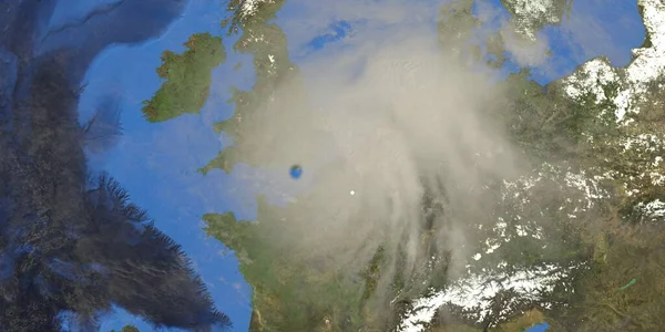 Tornado Tormentoso Sopla Sobre Europa Tierra Disparada Desde Espacio Elementos — Foto de Stock