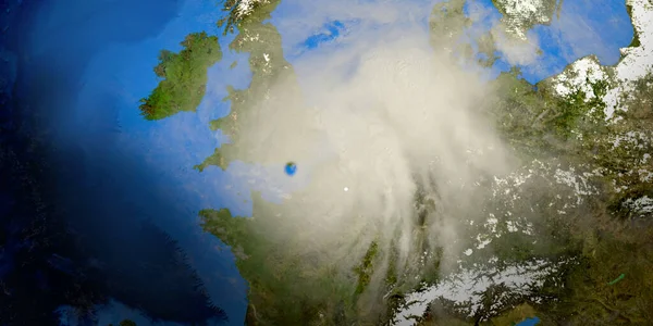 Tornado Tormentoso Sopla Sobre Europa Tierra Disparada Desde Espacio Elementos — Foto de Stock