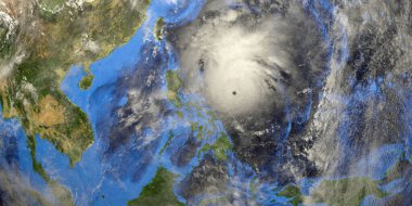 Tropik Tayfun Haishen Filipinlere yaklaşıyor. Uzaydan gösterilen Dünya gezegeni. Bu üç boyutlu illüstrasyonun elementleri NASA tarafından desteklenmektedir..