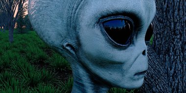 Uzaylı Gri İnsansı Dünya dışı son derece detaylı ve gerçekçi yüksek çözünürlüklü 3D görüntü.
