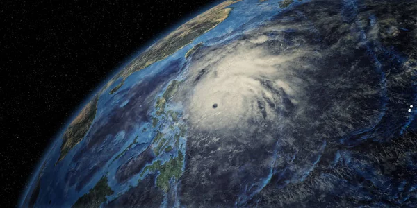 Tropical Typhoon Haishen approaching the Philippines. Planet Earth shown from Space. Elements of this 3D illustration are furnished by NASA.