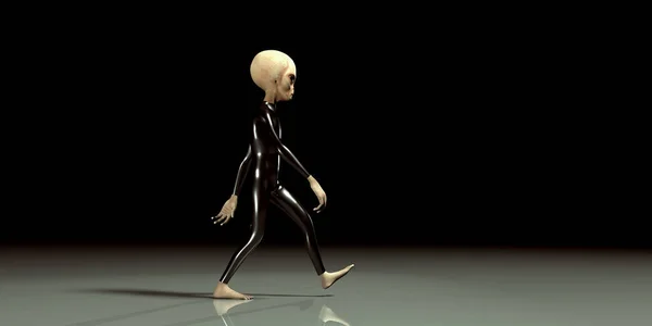 Grey Alien Humanoid Beeing Ufo Character Render — 스톡 사진