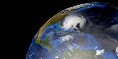 Humberto Kasırgası son derece detaylı ve gerçekçi yüksek çözünürlüklü 3D resimleme. Uzaydan çekilmiş. Bu illüstrasyonun elementleri NASA tarafından döşenmiştir..