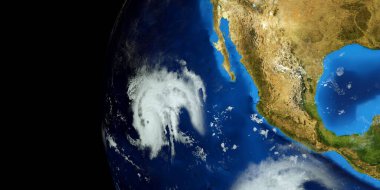 Son derece detaylı ve gerçekçi yüksek çözünürlüklü Barbara Kasırgası 'nın ABD doğu kıyısı yakınlarındaki 3D görüntüsü. Uzaydan çekilmiş. Bu görüntünün elementleri Nasa tarafından döşenmiştir.