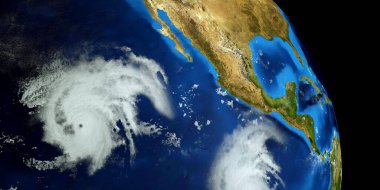 Son derece detaylı ve gerçekçi yüksek çözünürlüklü Barbara Kasırgası 'nın ABD doğu kıyısı yakınlarındaki 3D görüntüsü. Uzaydan çekilmiş. Bu görüntünün elementleri Nasa tarafından döşenmiştir.
