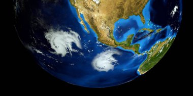 Son derece detaylı ve gerçekçi yüksek çözünürlüklü Barbara Kasırgası 'nın ABD doğu kıyısı yakınlarındaki 3D görüntüsü. Uzaydan çekilmiş. Bu görüntünün elementleri Nasa tarafından döşenmiştir.