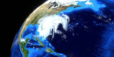 Dorian Kasırgası son derece detaylı ve gerçekçi yüksek çözünürlüklü 3D görüntü. Uzaydan çekilmiş. Bu görüntünün elementleri NASA tarafından döşenmiştir..