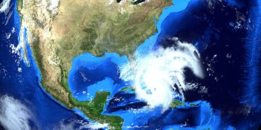 Dorian Kasırgası son derece detaylı ve gerçekçi yüksek çözünürlüklü 3D görüntü. Uzaydan çekilmiş. Bu görüntünün elementleri NASA tarafından döşenmiştir..