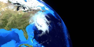 Dorian Kasırgası son derece detaylı ve gerçekçi yüksek çözünürlüklü 3D görüntü. Uzaydan çekilmiş. Bu görüntünün elementleri NASA tarafından döşenmiştir.