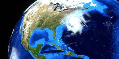 Dorian Kasırgası son derece detaylı ve gerçekçi yüksek çözünürlüklü 3D görüntü. Uzaydan çekilmiş. Bu görüntünün elementleri NASA tarafından döşenmiştir.