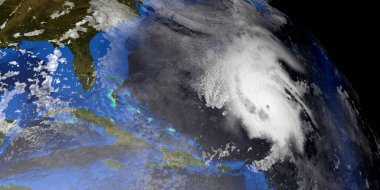 Son derece detaylı ve gerçekçi yüksek çözünürlüklü 3 boyutlu bir kasırga. Dünyadan Uzaya. Bu görüntünün elementleri NASA tarafından döşenmiştir.