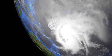 Son derece detaylı ve gerçekçi yüksek çözünürlüklü 3 boyutlu bir kasırga. Dünyadan Uzaya. Bu görüntünün elementleri NASA tarafından döşenmiştir.
