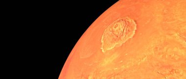 Mars Olympus Mons Vulcano. Gerçekçi 3 boyutlu görüntü. Uzaydan çekilmiş. Bu görüntünün elementleri NASA tarafından döşenmiştir..