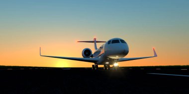 Lüks iş jeti pistte. Son derece detaylı ve gerçekçi yüksek çözünürlüklü 3D resim