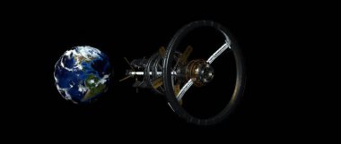 Dünya 'ya yakın bir uzay gemisi. Son derece detaylı ve gerçekçi üç boyutlu görüntü. Bu illüstrasyonun elementleri NASA tarafından döşenmiştir..