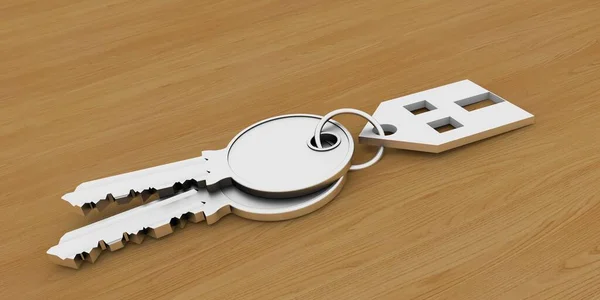 Llave Con Llavero Casa Para Nuevo Hogar Imagen Extremadamente Detallada — Foto de Stock