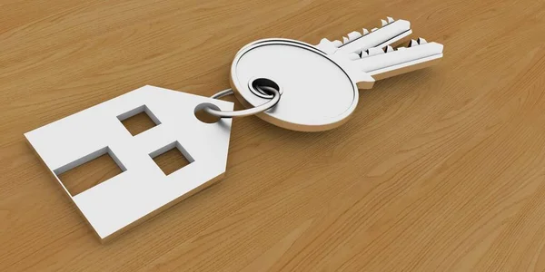 Key House Keychain New Home Extremely Detailed Realistic Image — Stock Photo, Image