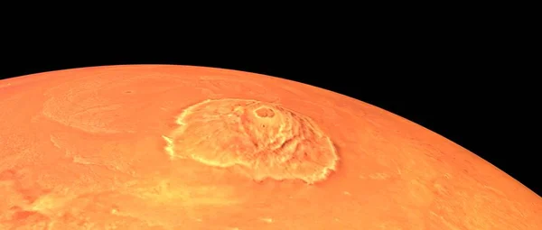 Mars Olympus Mons Vulcano. Gerçekçi 3 boyutlu görüntü. Uzaydan çekilmiş. Bu görüntünün elementleri NASA tarafından döşenmiştir..