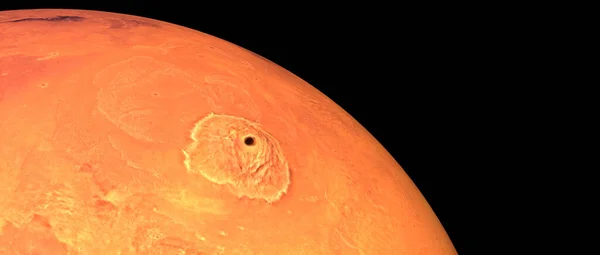Mars Olympus Mons Vulcano. Gerçekçi 3 boyutlu görüntü. Uzaydan çekilmiş. Bu görüntünün elementleri NASA tarafından döşenmiştir..