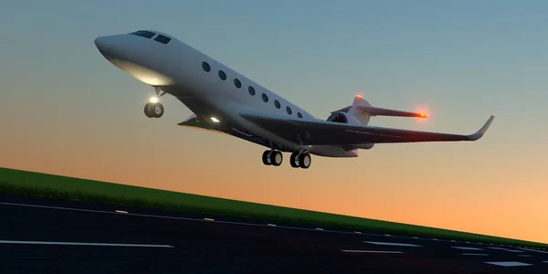 Jet Negocios Lujo Durante Aterrizaje Despegue Pista Imagen Alta Resolución —  Fotos de Stock