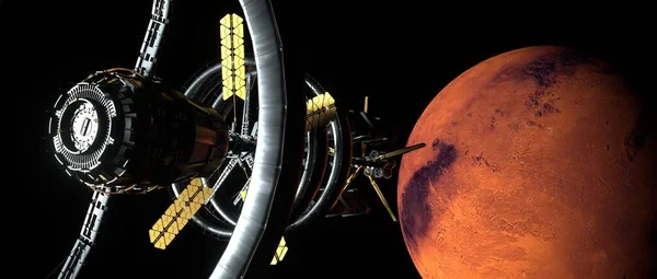정거장 화성에 접근하는 우주선 상세하고 현실적 영상의 요소들은 Nasa — 스톡 사진