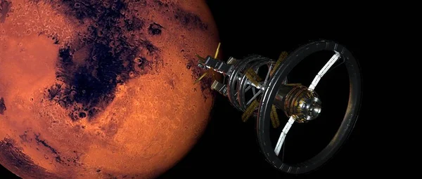 정거장 화성에 접근하는 우주선 상세하고 현실적 영상의 요소들은 Nasa — 스톡 사진