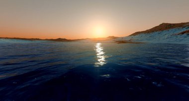 Mars 'taki su, uzaydan çekilen gezegen gibi son derece detaylı ve gerçekçi Mars manzarasının 3 boyutlu görüntüsü.