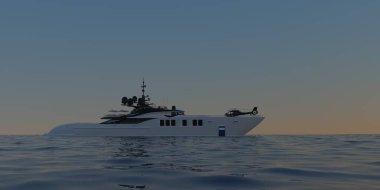 Son derece detaylı ve gerçekçi yüksek çözünürlüklü bir Super Yacht-Illustration 'un 3D çizimi