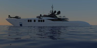 Son derece detaylı ve gerçekçi yüksek çözünürlüklü bir Super Yacht-Illustration 'un 3D çizimi