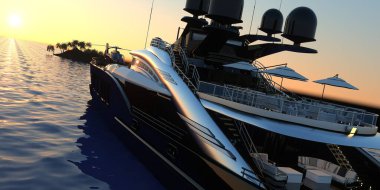 Lüks Süper Yat Aşırı Ayrıntılı ve gerçekçi Yüksek Çözünürlüklü 3B görüntü