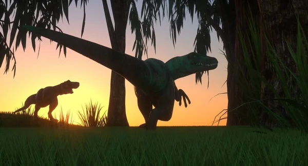 侏罗纪灭绝恐龙的非常详细和现实的高分辨率3D图像 — 图库照片