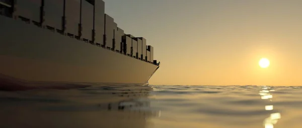 货柜船在海上 非常详细和现实的高分辨率3D渲染 — 图库照片