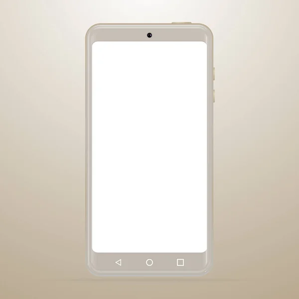 Beżowy smartfon z białym pustym ekranem i trzema przyciskami dotykowymi. Ilustracja wektorowa. — Wektor stockowy