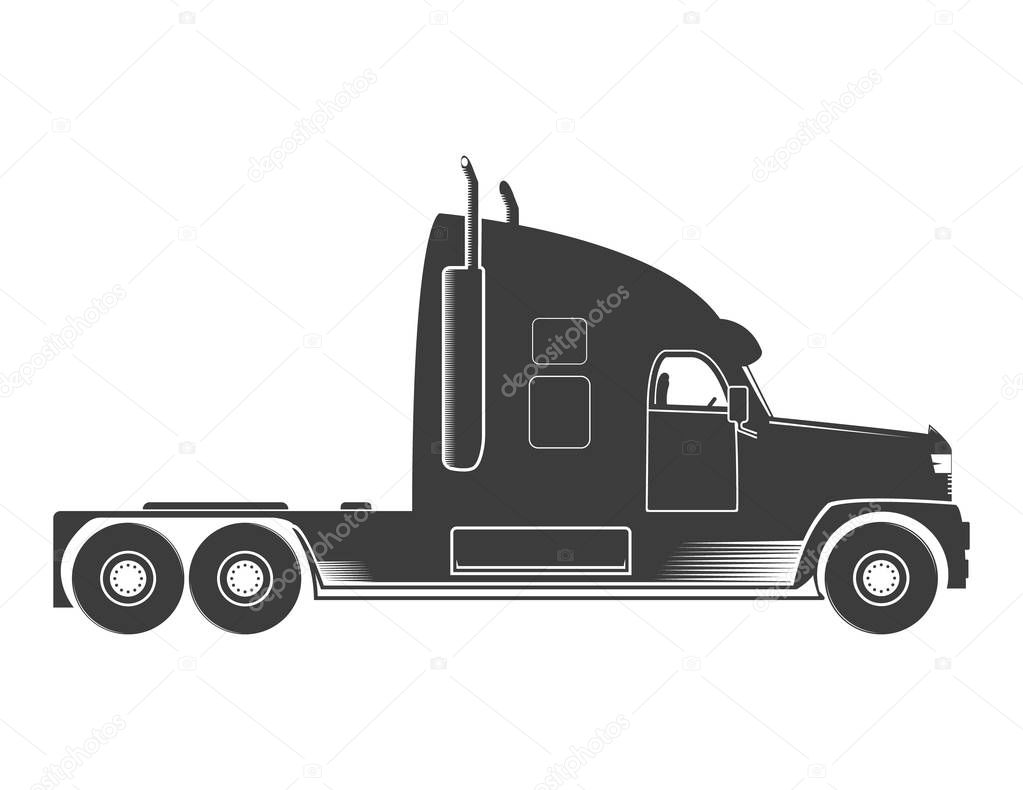 American Truck Trailer black and white illustration.