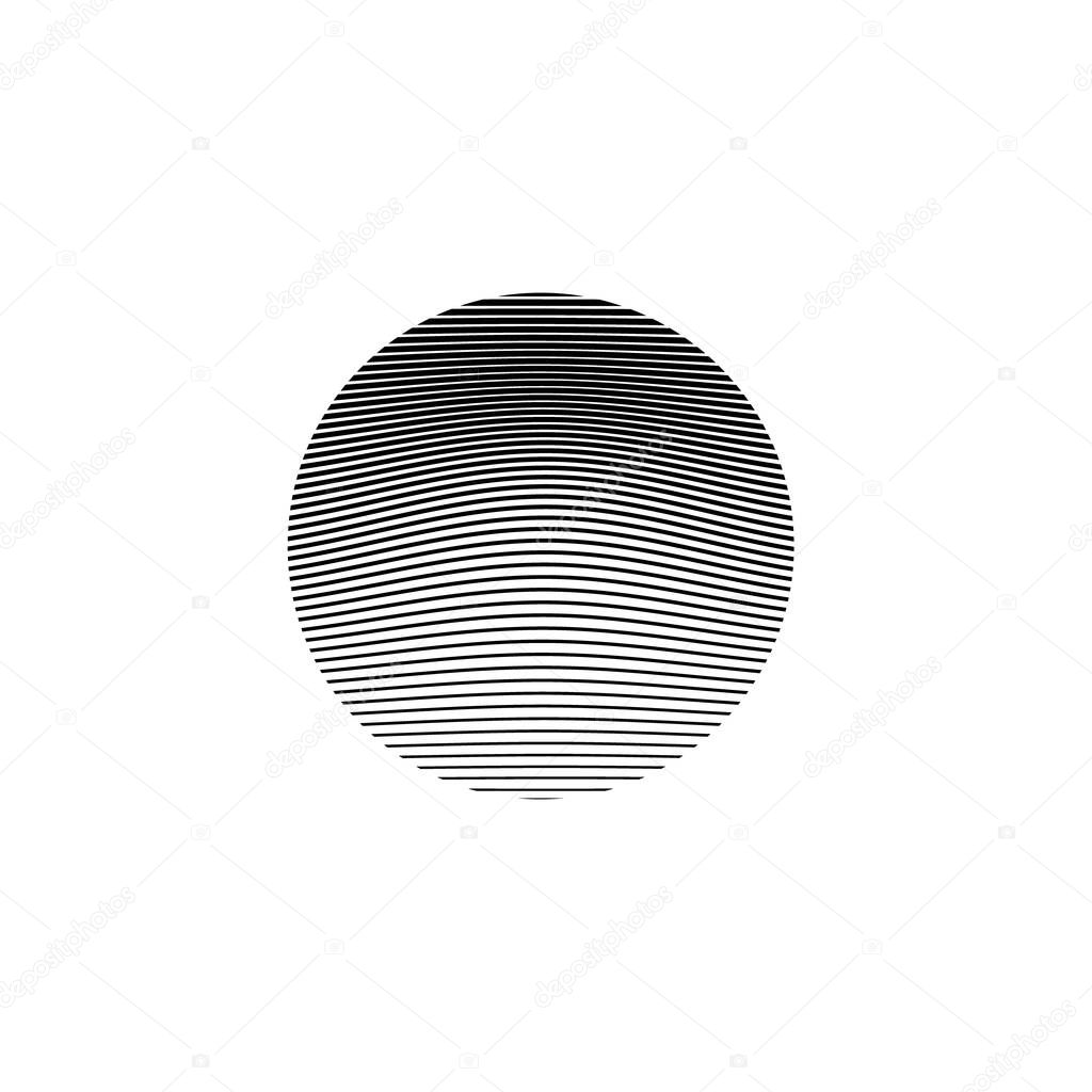 Abstract black round shape on white background. Optical illusion of distorted surface. Vector illustration.