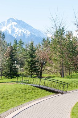 Kazakistan, erken bahar. Ülkenin ilk başkanı Park. Central park güneşli gün. güzel yeşil park