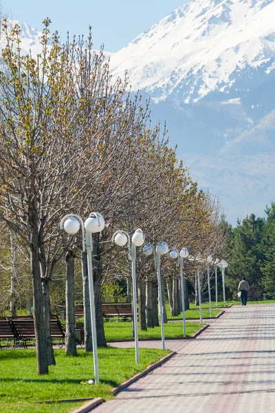 Kazakistan, erken bahar. Ülkenin ilk başkanı Park. Central park güneşli gün. güzel yeşil park